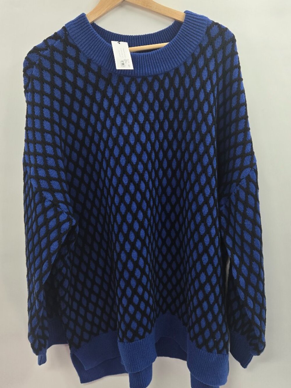 Livi for Lane Bryant Blue Black Crew Neck Geometric Honeycomb Sweater Size 22/24